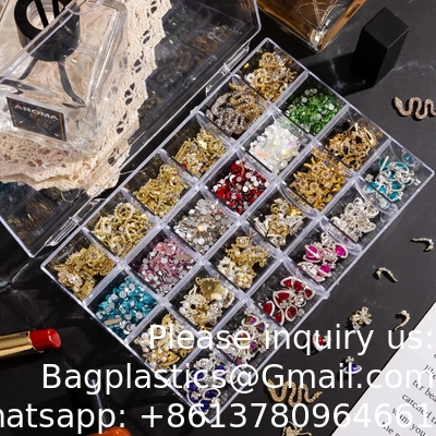 Contenant de décoration d'art des ongles en plastique, boîte d'organisateur en plastique transparent, contenant de stockage transparent Boîte à bijoux
