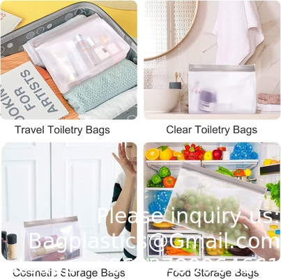 Sacs de toilettes, maquillage de voyage en plastique doux Sacs cosmétiques, fermeture à fermeture à glissière, sac portable étanche