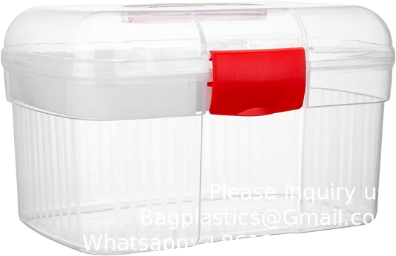 Récipient de trousse de premiers soins, boîte de stockage de médicaments de voyage avec plateau Récipient de trousse de premiers soins, boîte d'organisation transparente
