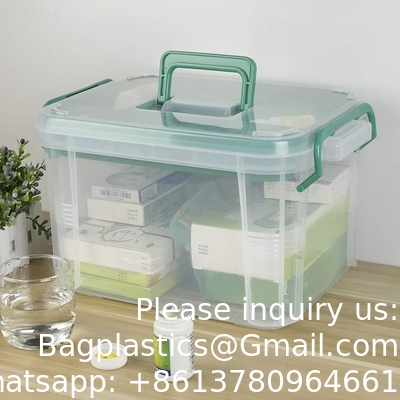 Récipient de trousse de premiers soins, boîte de stockage de médicaments de voyage avec plateau Récipient de trousse de premiers soins, boîte d'organisation transparente