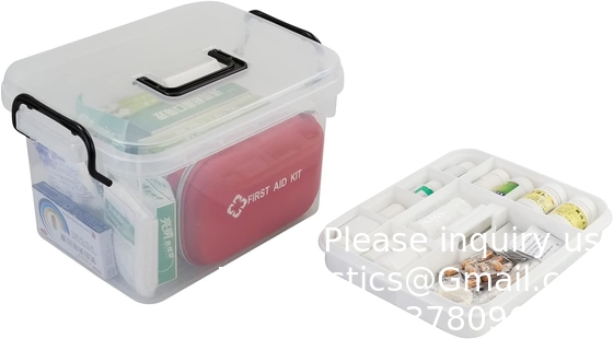 Récipient de trousse de premiers soins, boîte de stockage de médicaments de voyage avec plateau Récipient de trousse de premiers soins, boîte d'organisation transparente