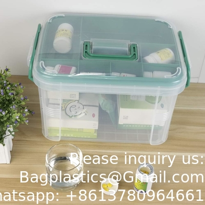 Récipient de trousse de premiers soins, boîte de stockage de médicaments de voyage avec plateau Récipient de trousse de premiers soins, boîte d'organisation transparente