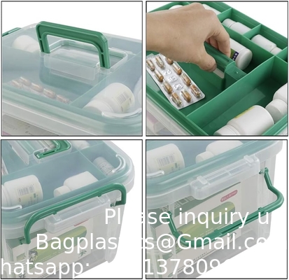 Récipient de trousse de premiers soins, boîte de stockage de médicaments de voyage avec plateau Récipient de trousse de premiers soins, boîte d'organisation transparente