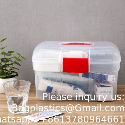 Récipient de trousse de premiers soins, boîte de stockage de médicaments de voyage avec plateau Récipient de trousse de premiers soins, boîte d'organisation transparente