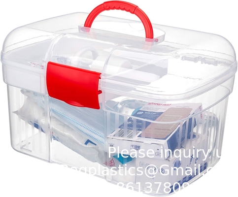 Récipient de trousse de premiers soins, boîte de stockage de médicaments de voyage avec plateau Récipient de trousse de premiers soins, boîte d'organisation transparente