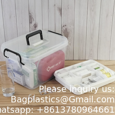 Récipient de trousse de premiers soins, boîte de stockage de médicaments de voyage avec plateau Récipient de trousse de premiers soins, boîte d'organisation transparente