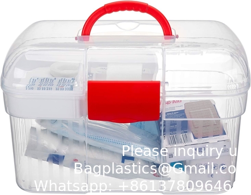 Récipient de trousse de premiers soins, boîte de stockage de médicaments de voyage avec plateau Récipient de trousse de premiers soins, boîte d'organisation transparente