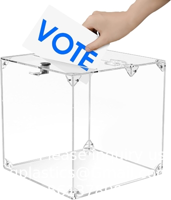 Boîte à dons en acrylique, 9,8 &quot;x 9,8&quot; x 9,8 &quot;Boîte à bulletins de vote, boîte à suggestions avec verrou - Boîte à commentaires grande - argent clair