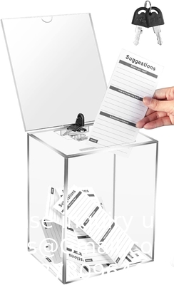 Boîte à dons en acrylique, 9,8 &quot;x 9,8&quot; x 9,8 &quot;Boîte à bulletins de vote, boîte à suggestions avec verrou - Boîte à commentaires grande - argent clair