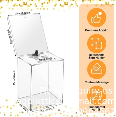 Boîte à dons en acrylique, 9,8 &quot;x 9,8&quot; x 9,8 &quot;Boîte à bulletins de vote, boîte à suggestions avec verrou - Boîte à commentaires grande - argent clair