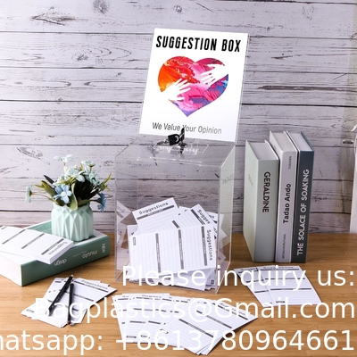 Boîte à dons en acrylique, 9,8 &quot;x 9,8&quot; x 9,8 &quot;Boîte à bulletins de vote, boîte à suggestions avec verrou - Boîte à commentaires grande - argent clair