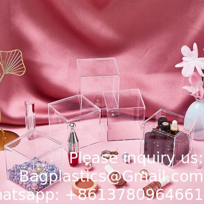 Cube en plastique acrylique carré Petite boîte avec couvercle Boîtes de rangement décoratives Jeuillerie Mini-container pour bonbons à la maison