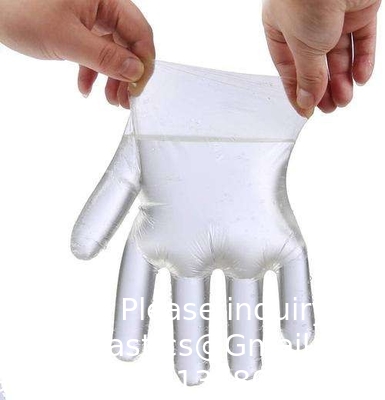 Gants en poly (CPE, TPE, LDPE, HDPE) pour les travaux ménagers, les produits alimentaires, le nettoyage, le bleu transparent ou toute autre couleur