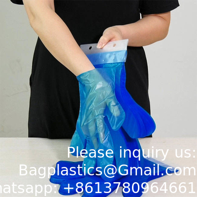 Gants en poly (CPE, TPE, LDPE, HDPE) pour les travaux ménagers, les produits alimentaires, le nettoyage, le bleu transparent ou toute autre couleur