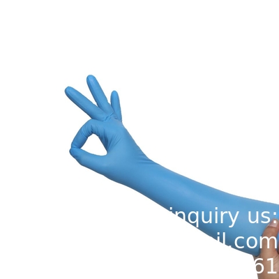 Des échantillons gratuits de haute qualité bleu ciel jetable en gros poudre médicamenteuse sans manche longue gants de nitrile non stériles