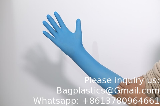 Des échantillons gratuits de haute qualité bleu ciel jetable en gros poudre médicamenteuse sans manche longue gants de nitrile non stériles