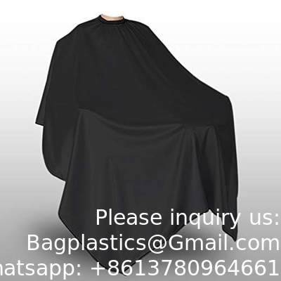 Cape de coiffeur grande taille avec fermeture réglable élastique imperméable à l'eau Cape de salon de coiffure pour hommes, femmes et enfants Noir