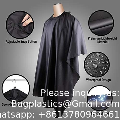 Cape de coiffeur grande taille avec fermeture réglable élastique imperméable à l'eau Cape de salon de coiffure pour hommes, femmes et enfants Noir