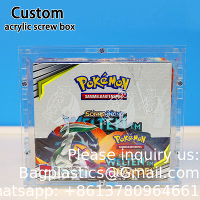 Boîte acrylique personnalisée Affichage acrylique plexiglas clair 5 côtés Boîte couvercle coulissant Poke Poke Mon carte booster affichage