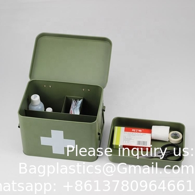 Boîte de stockage de premiers soins en métal Boîte de stockage de médicaments en fer blanc, boîte de stockage de médicaments en métal