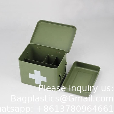 Boîte de stockage de premiers soins en métal Boîte de stockage de médicaments en fer blanc, boîte de stockage de médicaments en métal