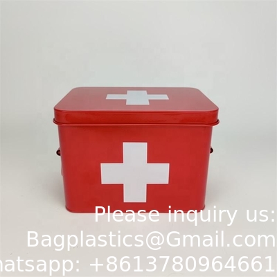Boîte de stockage de premiers soins en métal Boîte de stockage de médicaments en fer blanc, boîte de stockage de médicaments en métal