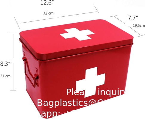Boîte de stockage de premiers soins en métal Boîte de stockage de médicaments en fer blanc, boîte de stockage de médicaments en métal