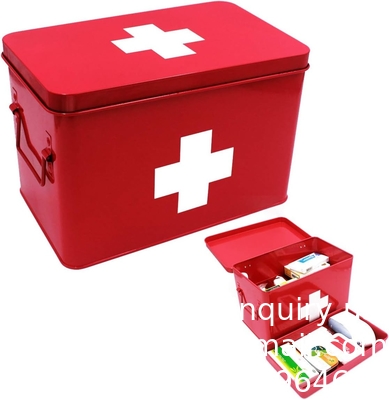 Boîte de stockage de premiers soins en métal Boîte de stockage de médicaments en fer blanc, boîte de stockage de médicaments en métal