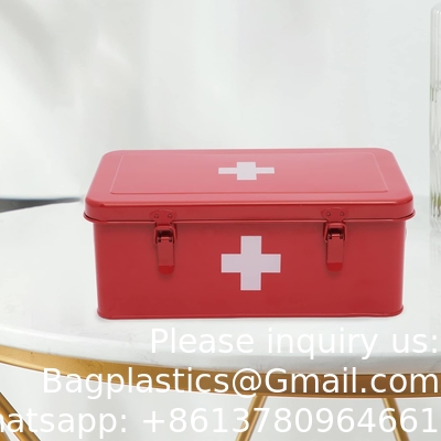 Boîte de premiers soins, contenant des fournitures, boîte de stockage de médicaments en métal, boîte vide de premiers soins avec serrure de sécurité, ensemble d'outils d'urgence à domicile
