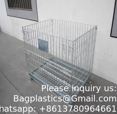 Cages de stockage en acier à palette pliable pliable à verrouillage Cages de stockage à fil de fer Contenant en maille pour système de stockage