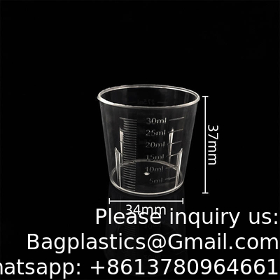 Gobelets de médicaments transparents et jetables Gobelets de médicaments en plastique en PP Dispenser de médicaments 10 ml 20 ml 30 ml Médicaments de mesure liquide