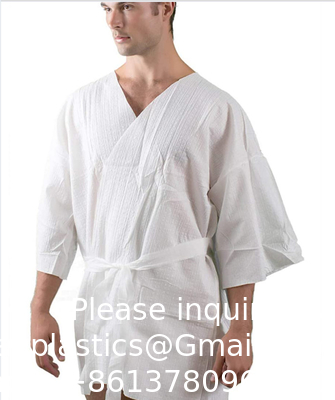 Kimono non tissé jetable Japon Hommes Femmes Vêtements Matériau PP Blanc Robe Noire Uniforme de coiffure pour le massage Nylon