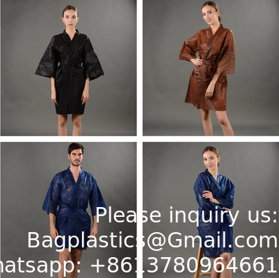 Kimono non tissé jetable Japon Hommes Femmes Vêtements Matériau PP Blanc Robe Noire Uniforme de coiffure pour le massage Nylon