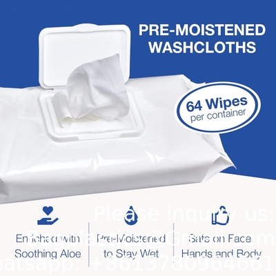 Seringues pour adultes humides jetables, 64 paquets - Tissu doux préhumidifié pour personnes âgées et bébés - enrichi en aloe