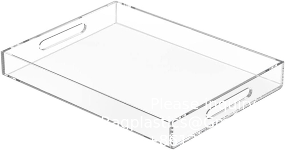 Plateau de service transparent à l'épreuve des déversements - Organiseur de plateau décoratif acrylique pour une table basse ottomane avec poignées