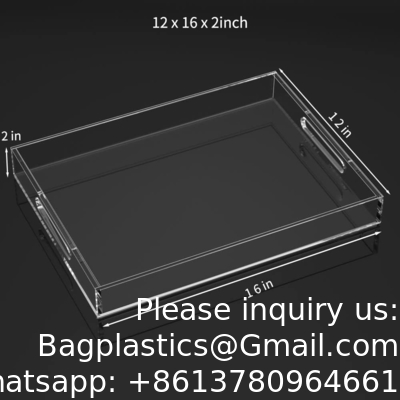 Plateau de service transparent à l'épreuve des déversements - Organiseur de plateau décoratif acrylique pour une table basse ottomane avec poignées