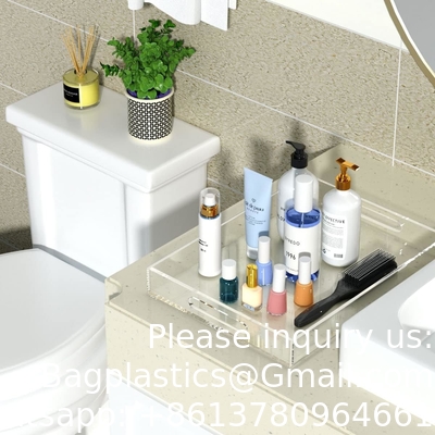 Plateau de service transparent à l'épreuve des déversements - Organiseur de plateau décoratif acrylique pour une table basse ottomane avec poignées