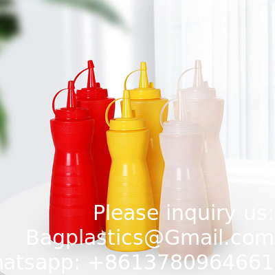 Outils de dessert de 24 oz bouteille de sauce de condiment avec couvercle bouteille de sauce en plastique