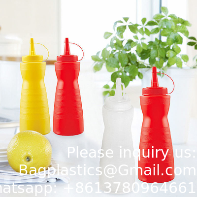 Outils de dessert de 24 oz bouteille de sauce de condiment avec couvercle bouteille de sauce en plastique