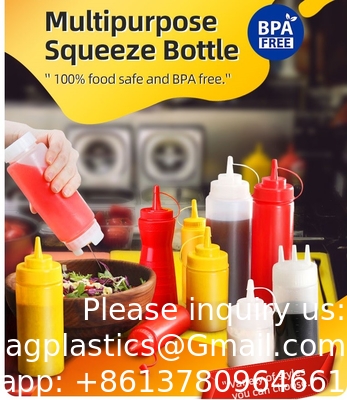 Outils de dessert de 24 oz bouteille de sauce de condiment avec couvercle bouteille de sauce en plastique