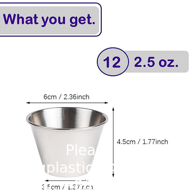 2.5 oz tasses de sauce métallique en acier inoxydable tasses de sauce de trempage en salade