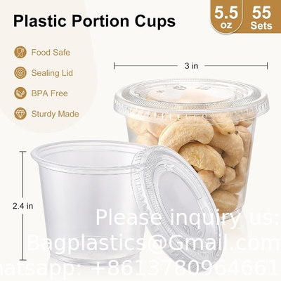 5.5 oz tasses de portion avec couvercle, tasses à la gelée, petits contenants en plastique, tasses à souffle hermétiques et empilables