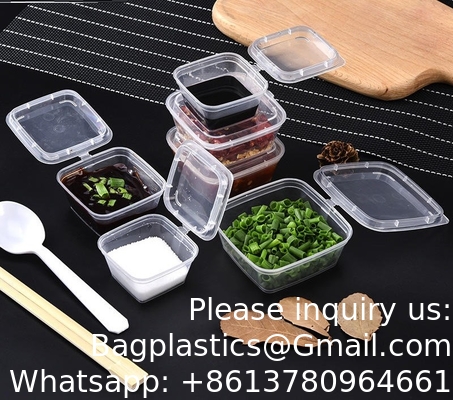1 oz 2 oz 3 oz 4 oz Coupe à la sauce au piment jetable à emporter en PP, en plastique transparent, avec couvercle à charnière