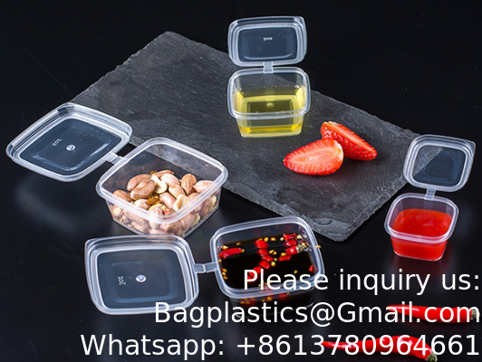 1 oz 2 oz 3 oz 4 oz Coupe à la sauce au piment jetable à emporter en PP, en plastique transparent, avec couvercle à charnière
