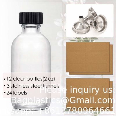 Petites bouteilles en verre transparent avec couvercle Boston Bouteilles d'échantillons pour potions, jus, bien-être, ginger shots, whisky, liquides
