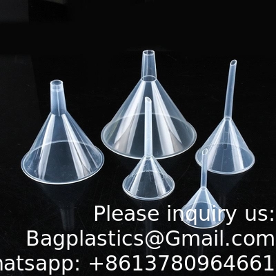 Des entonnoirs de laboratoire jetables en plastique, des entonnoirs en plastique transparent, des entonnoirs en plastique PP transparents, des mini-parfumes