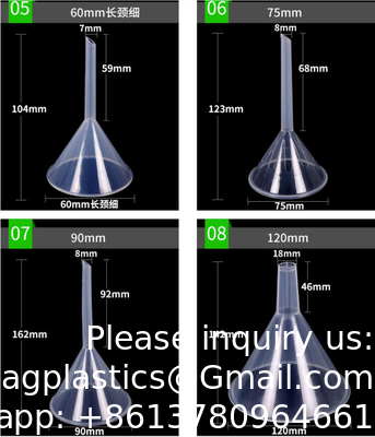 Fabricant directement en laboratoire Funnel en plastique transparent bon marché, Funnel de distribution de mini-parfums en plastique PP transparent