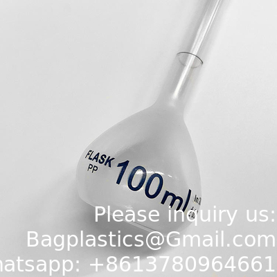 100 ml de flacons de mesure volumétriques en plastique pour laboratoire avec capuchon à capuche étanche à la chaleur pour laboratoire
