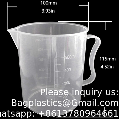 500 ml tasses à mesurer en plastique transparent à bec pour laboratoire, cuisine