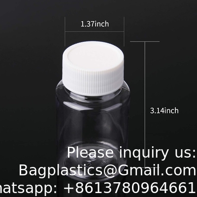 Bouteille de pilule claire Bouteille de médicament en plastique Bouteille de réactif vide Bouteille de produits chimiques avec capuchon pour poudre liquide solide